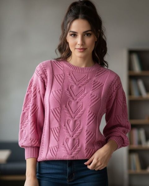 Openwork Sweater with Cables