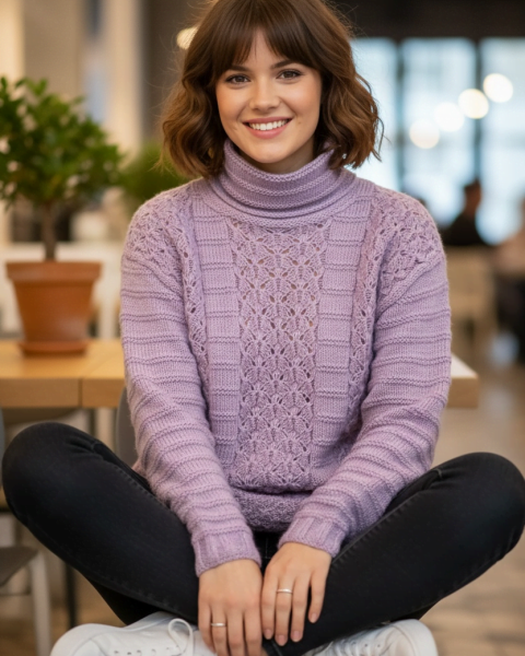Sweater with lace stripes