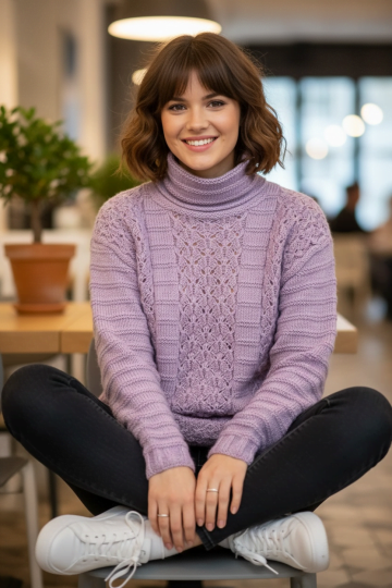 Sweater with lace stripes