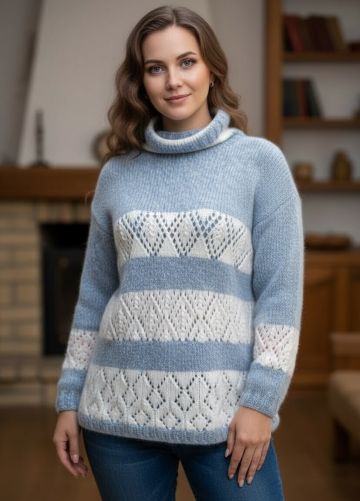 Sweater with Lace Diamond Pattern