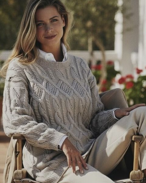 Sweater with Diamond and Cable Pattern