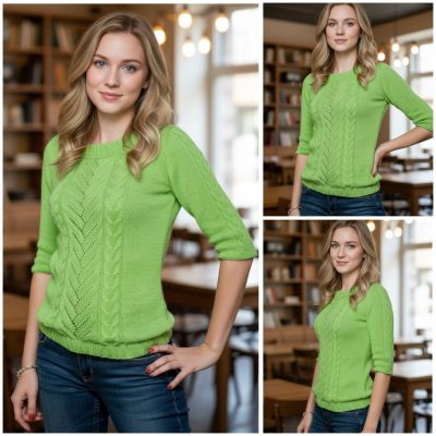 Sweater with Lace Pattern and Cables
