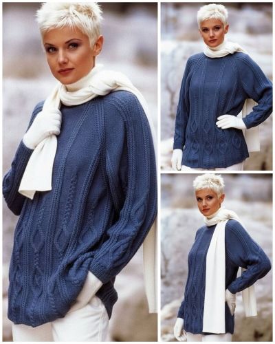 Raglan Sweater with Cable and Diamond Pattern