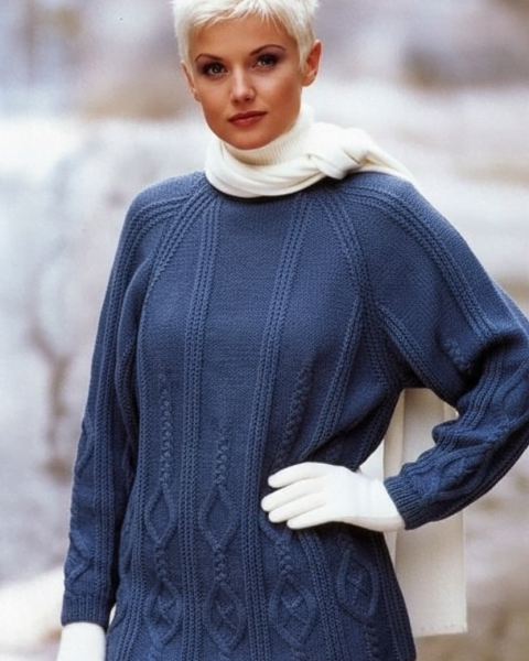 Raglan Sweater with Cable and Diamond Pattern