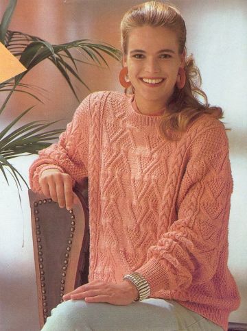 Sweater with Embossed Triangle Stitch Pattern