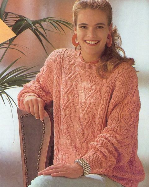 Sweater with Embossed Triangle Stitch Pattern