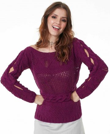Sweater with Cable and Lace Panel