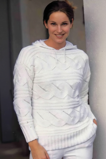 Sideways Knit Sweater with Lace Stripes