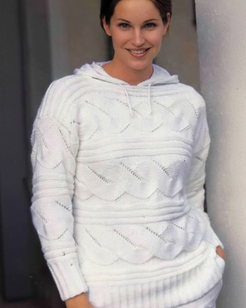Sideways Knit Sweater with Lace Stripes