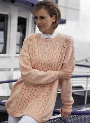 Long Sweater with Lace Cable Pattern