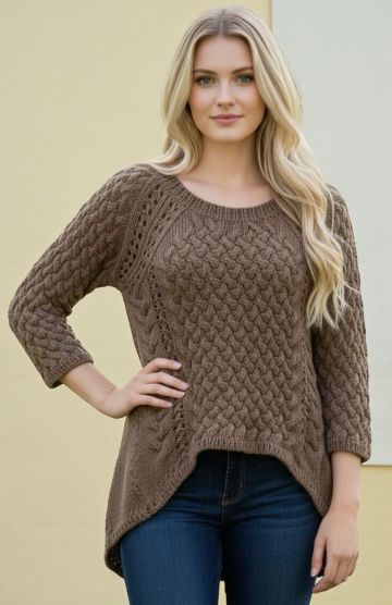 Pullover with Side Slants and Cable Pattern