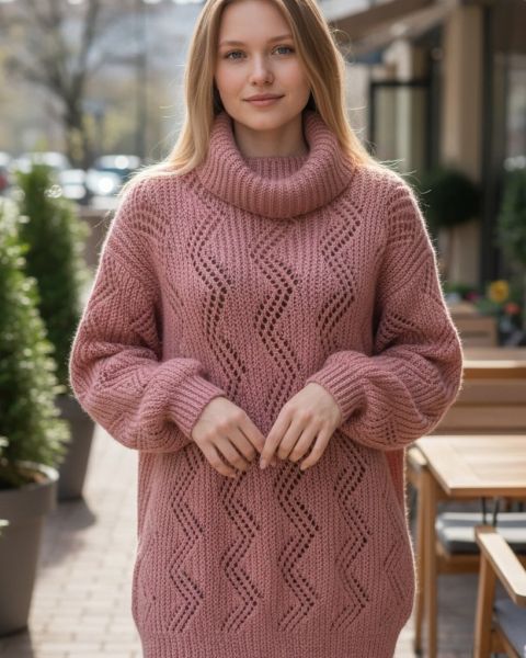 Oversized Sweater with Lace English Rib