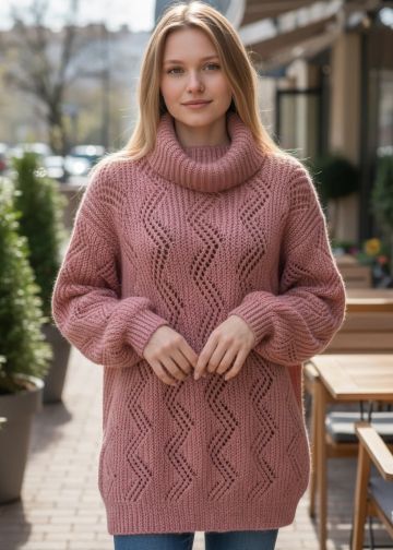 Oversized Sweater with Lace English Rib