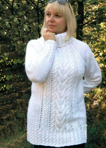 White Tunic Sweater in Cable Pattern