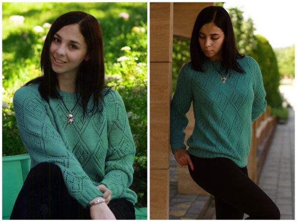 Raglan Sweater with Lace Diamonds