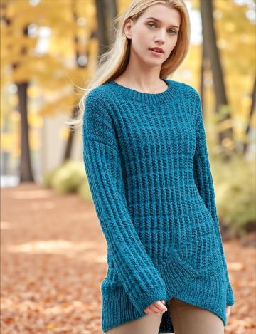 Sweater with Diagonal Band and Fantasy Ribbing Pattern