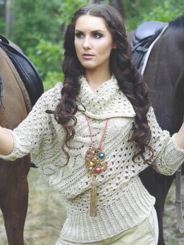 Asymmetric Sweater with Lace and Cable Pattern
