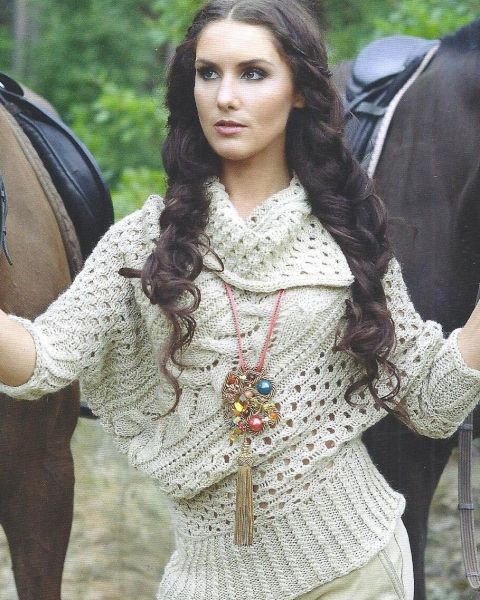 Asymmetric Sweater with Lace and Cable Pattern