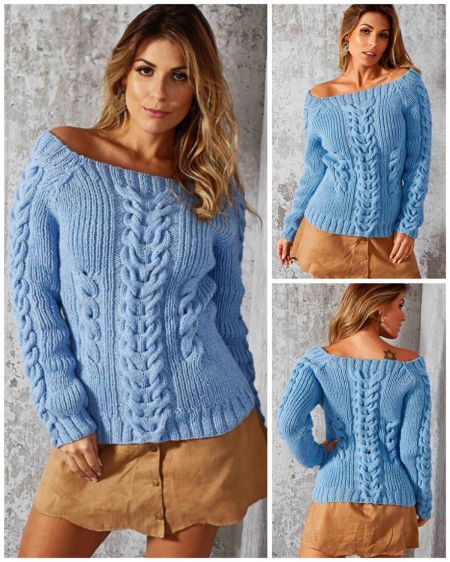 Sweater with central cable