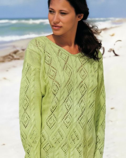 Sweater with Cables and Lace Diamond Pattern