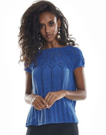 Summer Knit Top with a Round Lace Yoke
