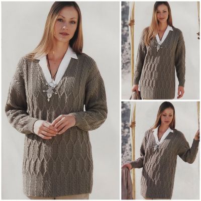 Tunic with V-Neck and Cable Diamonds