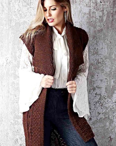 Long Vest in Fancy Pattern