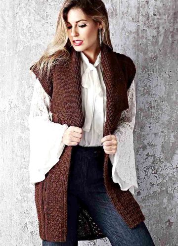 Long Vest in Fancy Pattern