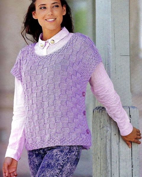 Vest with Checkerboard and Double Moss Stitch